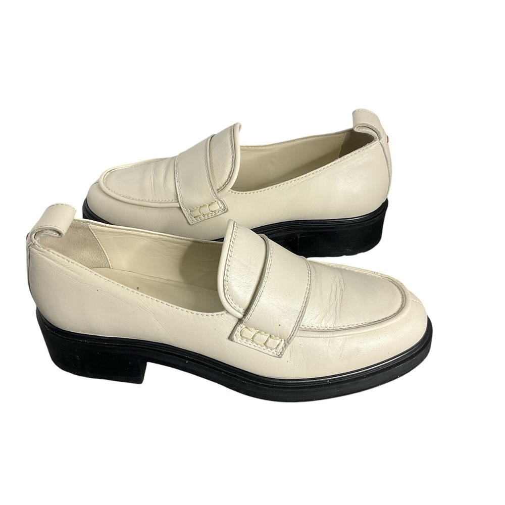 Aeyde‎ Ruth Lug Sole Platform Italian  Apron-toe Loafer Crème With A Chunky Heel